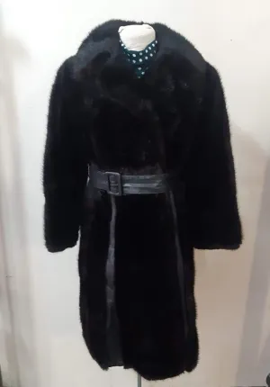 1970s Black Leather and Fur Striped Coat