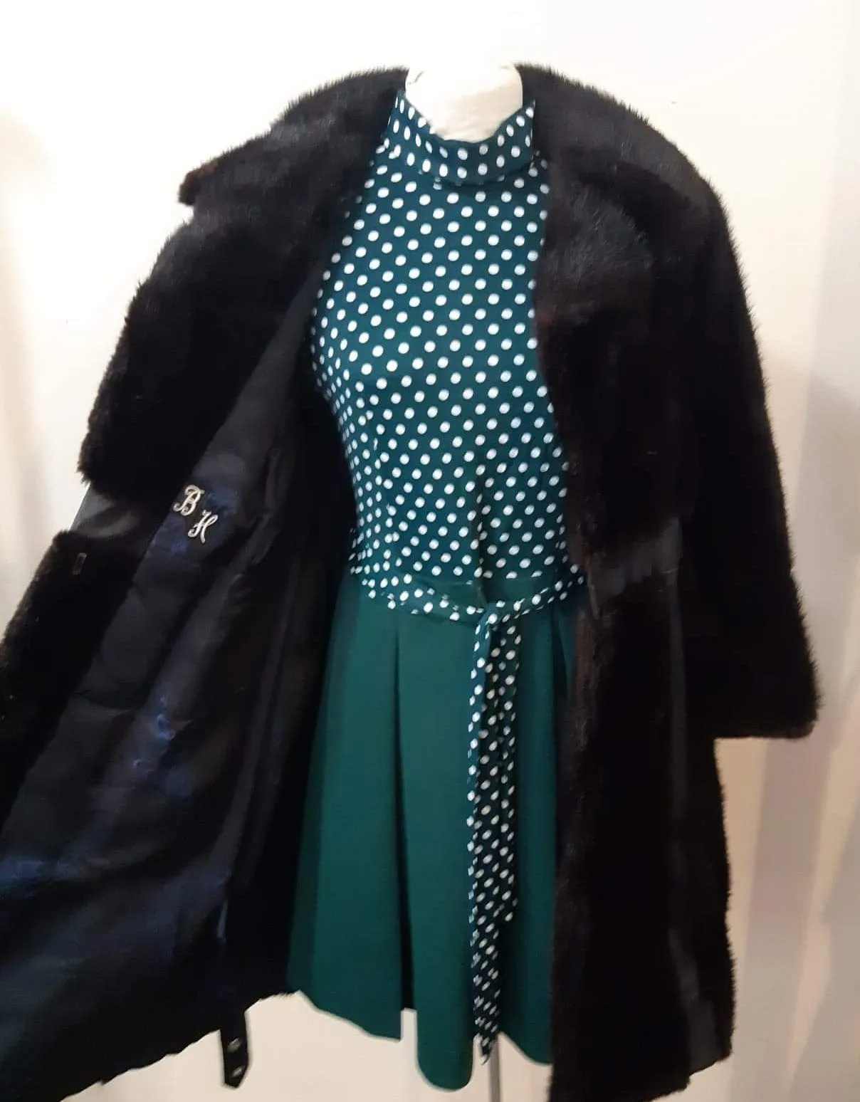 1970s Black Leather and Fur Striped Coat
