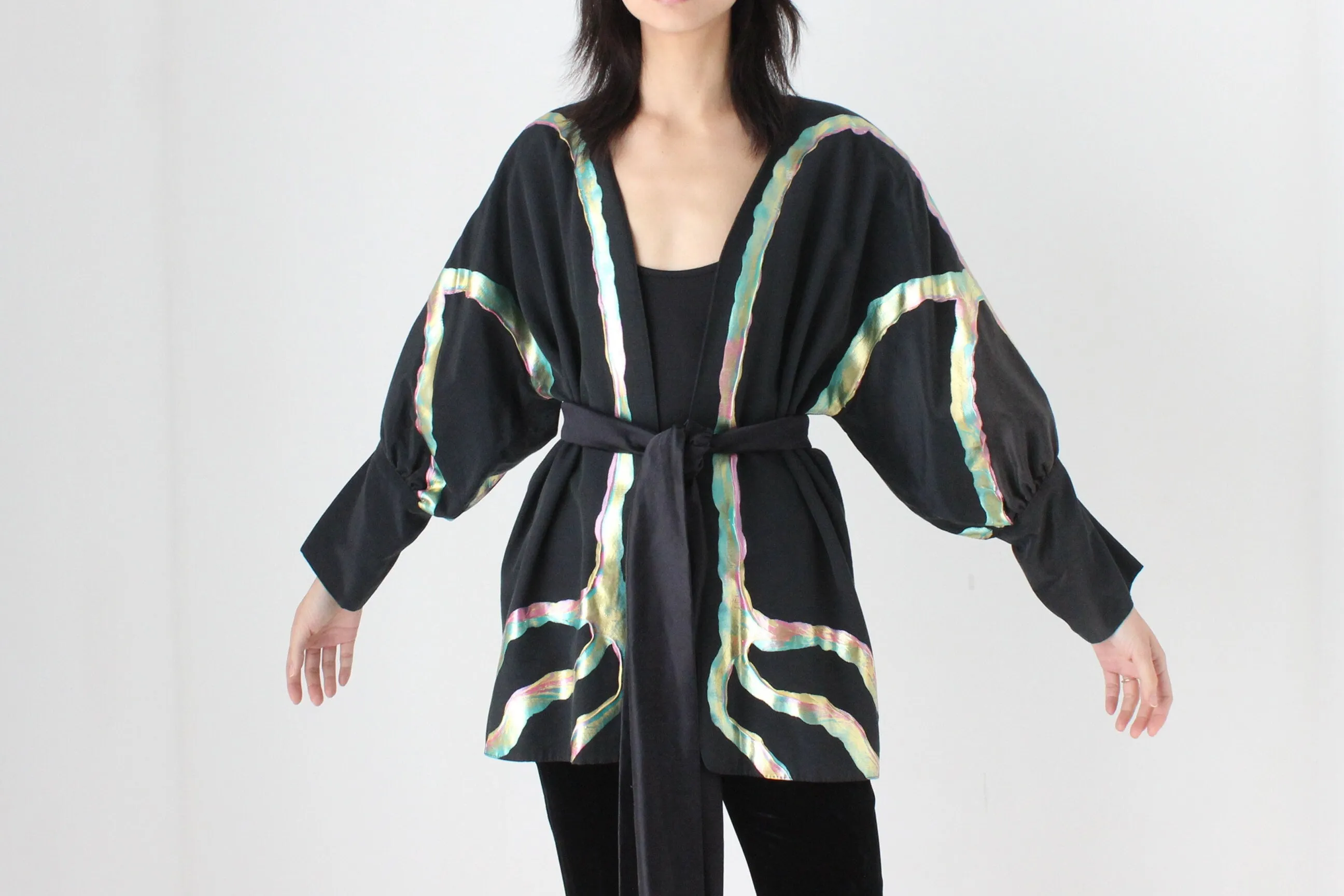 80s Collectible Terry & Toni Hand Painted Batwing Cocoon Kimono Jacket