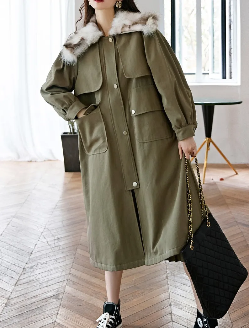 8GIRLS DESIGN PARKA COAT WITH FAUX FUR COLLAR