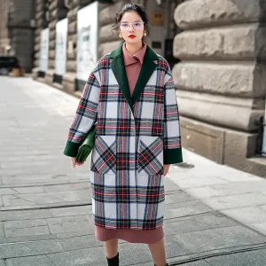 8GIRLS LONGLINE WOOL COAT IN GREEN CHECK