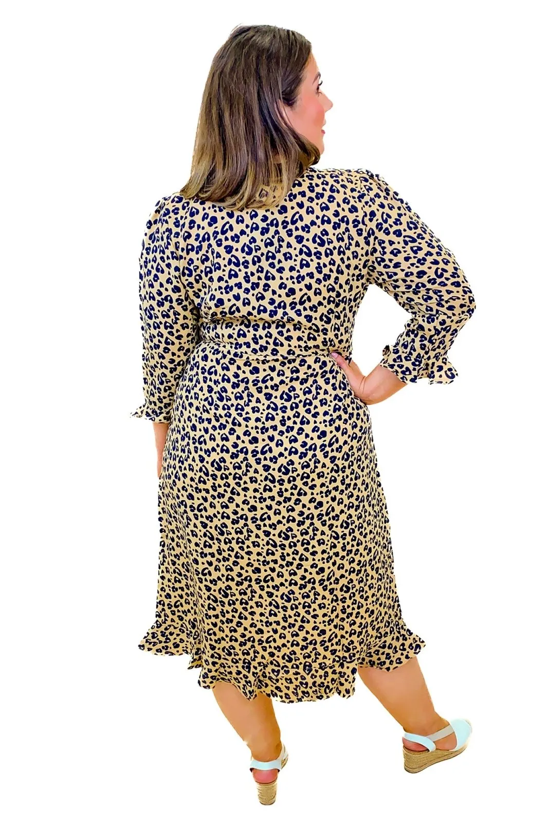 Animal Print Wrap Plus Size Midi Dress