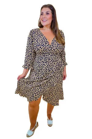 Animal Print Wrap Plus Size Midi Dress