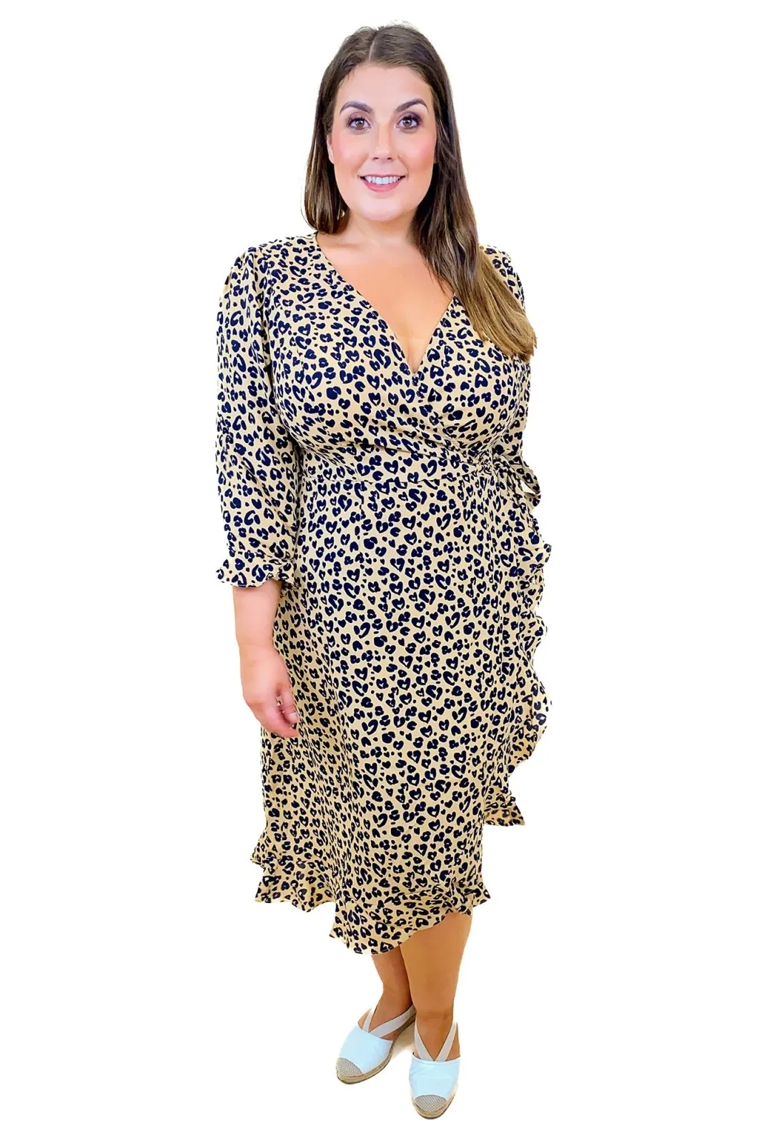 Animal Print Wrap Plus Size Midi Dress