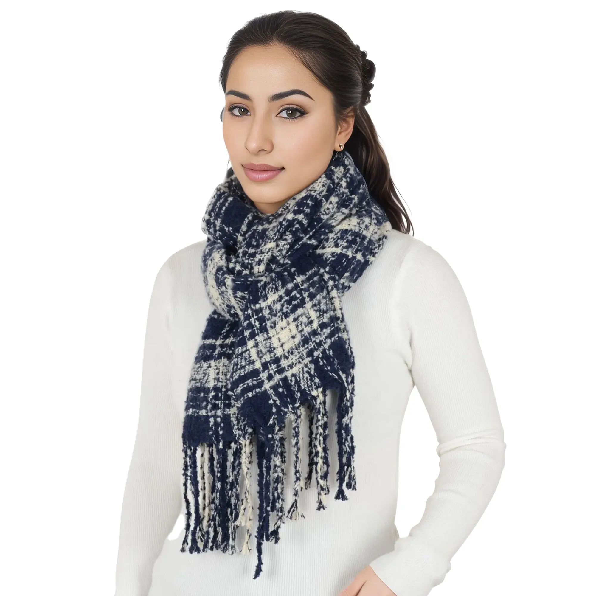 Anna-Kaci Plaid Winter Scarf Fringed Soft Warm Wrap Shawl Scarf for Women 23.6 x 70.9 inch