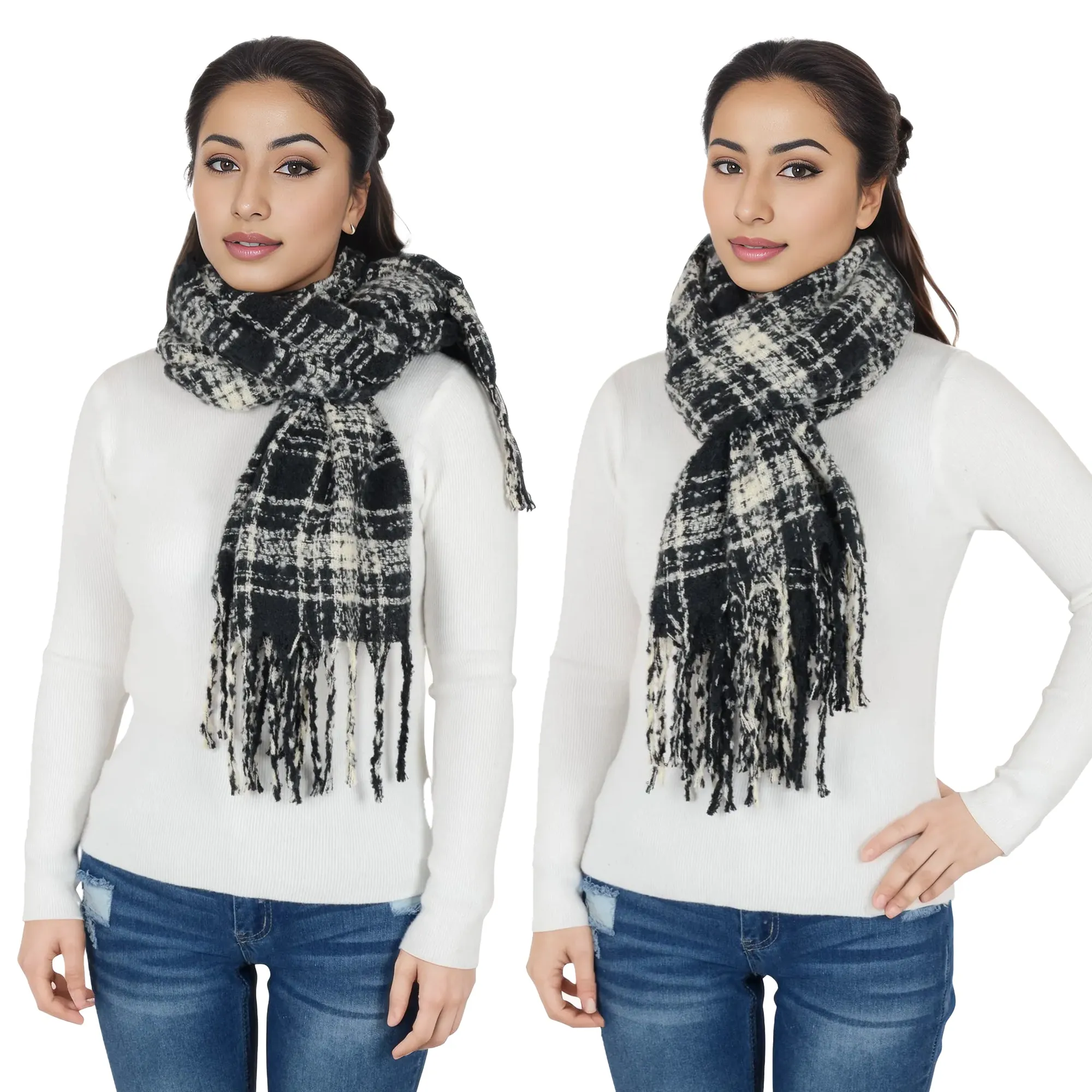 Anna-Kaci Plaid Winter Scarf Fringed Soft Warm Wrap Shawl Scarf for Women 23.6 x 70.9 inch