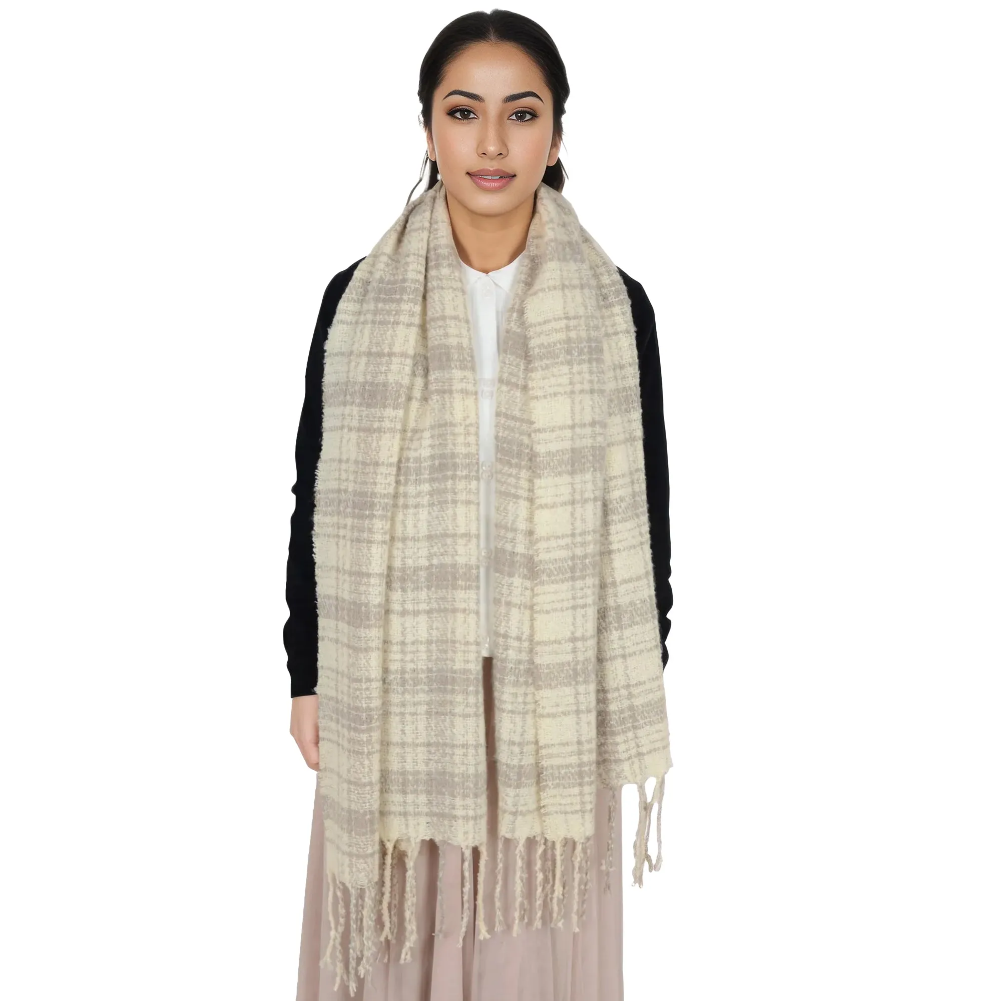 Anna-Kaci Plaid Winter Scarf Fringed Soft Warm Wrap Shawl Scarf for Women 23.6 x 70.9 inch