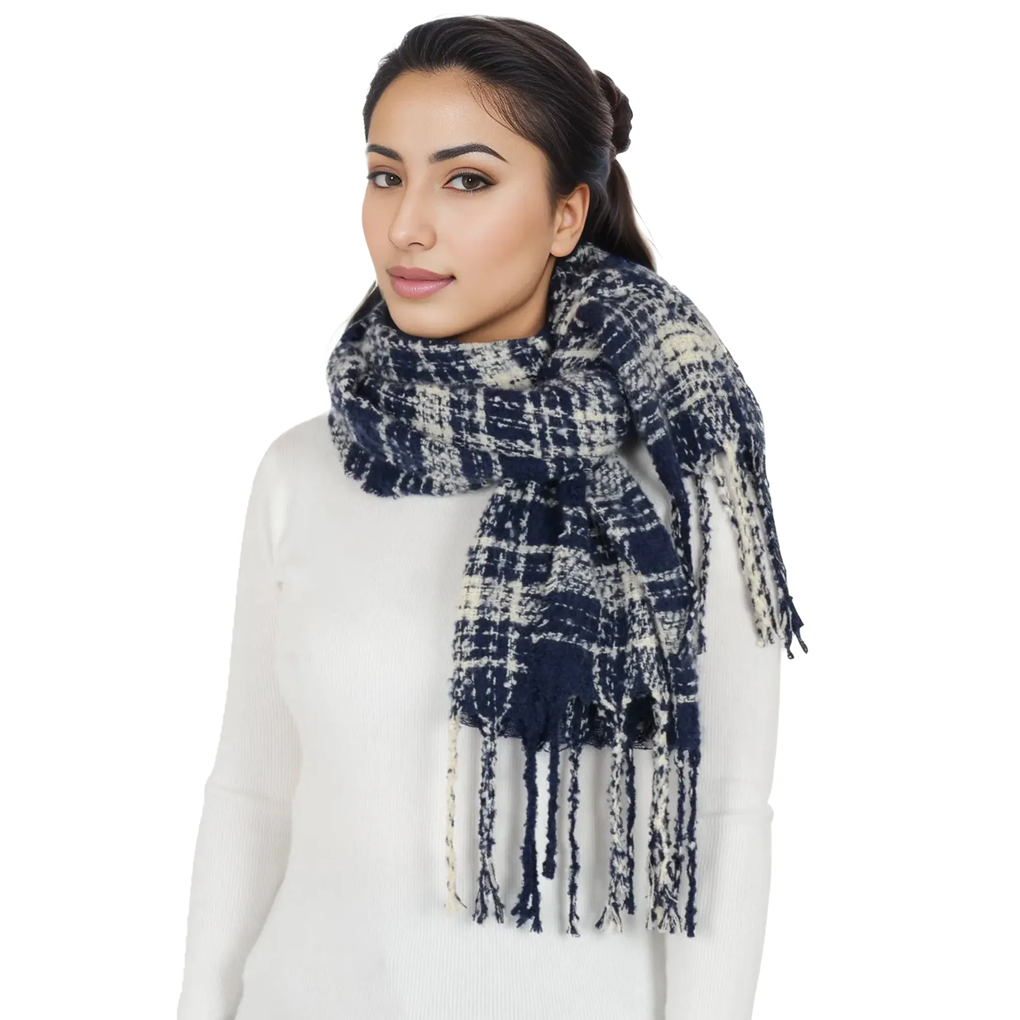 Anna-Kaci Plaid Winter Scarf Fringed Soft Warm Wrap Shawl Scarf for Women 23.6 x 70.9 inch