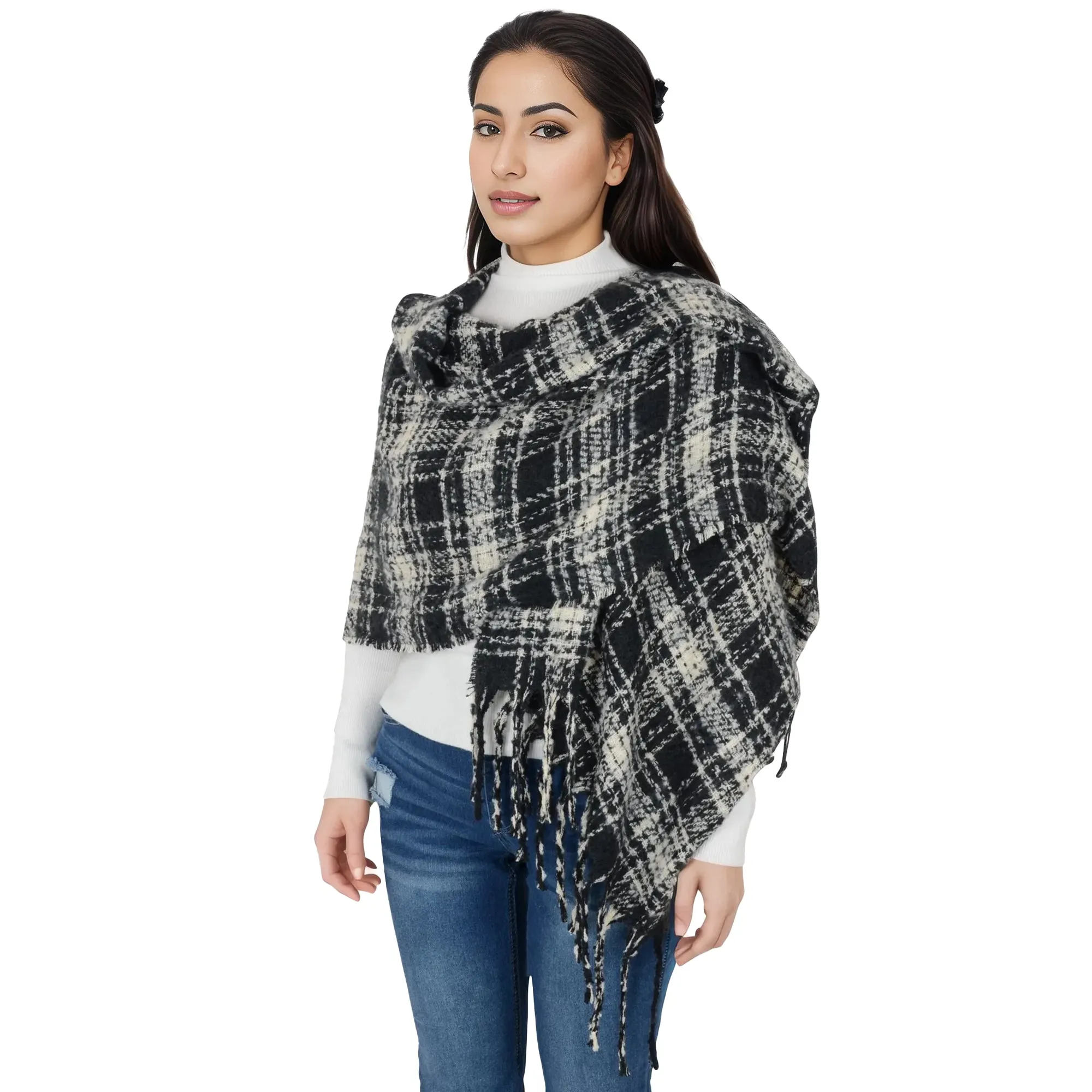 Anna-Kaci Plaid Winter Scarf Fringed Soft Warm Wrap Shawl Scarf for Women 23.6 x 70.9 inch