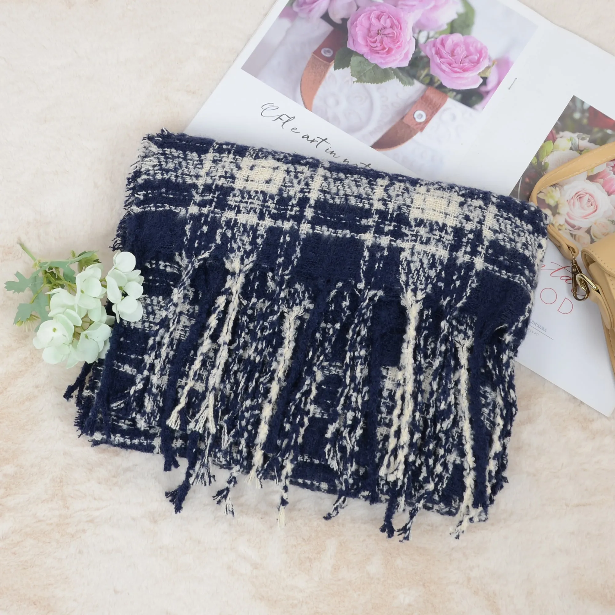 Anna-Kaci Plaid Winter Scarf Fringed Soft Warm Wrap Shawl Scarf for Women 23.6 x 70.9 inch