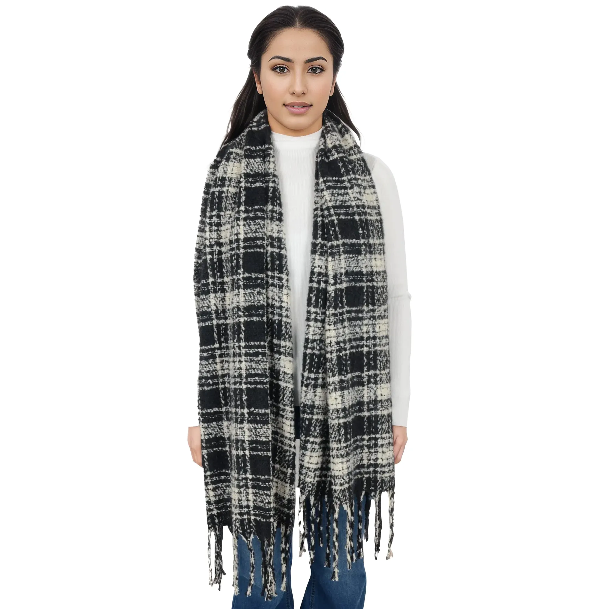 Anna-Kaci Plaid Winter Scarf Fringed Soft Warm Wrap Shawl Scarf for Women 23.6 x 70.9 inch