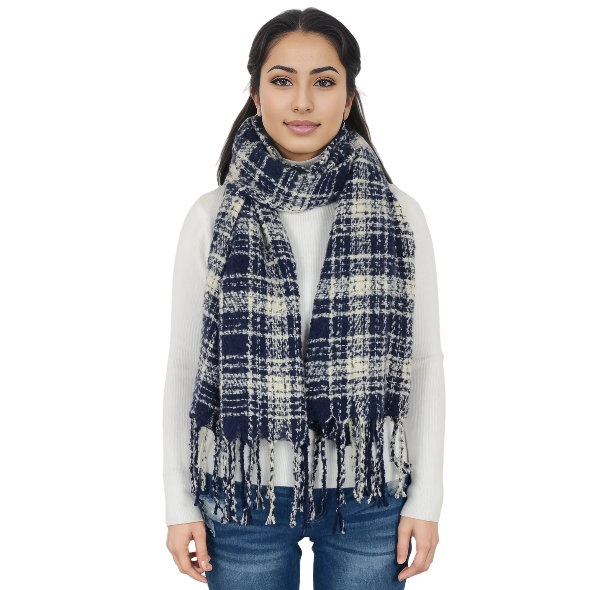 Anna-Kaci Plaid Winter Scarf Fringed Soft Warm Wrap Shawl Scarf for Women 23.6 x 70.9 inch