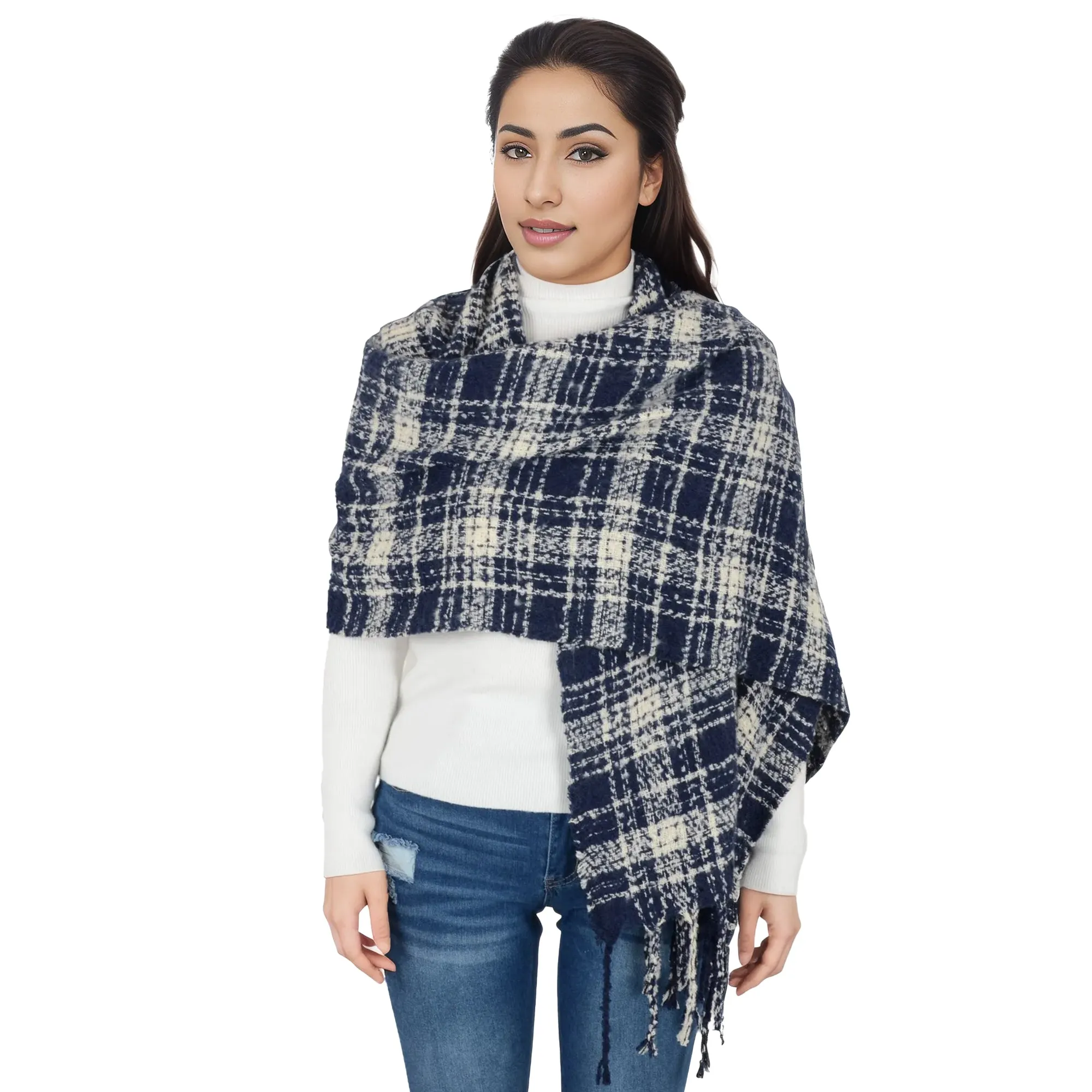 Anna-Kaci Plaid Winter Scarf Fringed Soft Warm Wrap Shawl Scarf for Women 23.6 x 70.9 inch