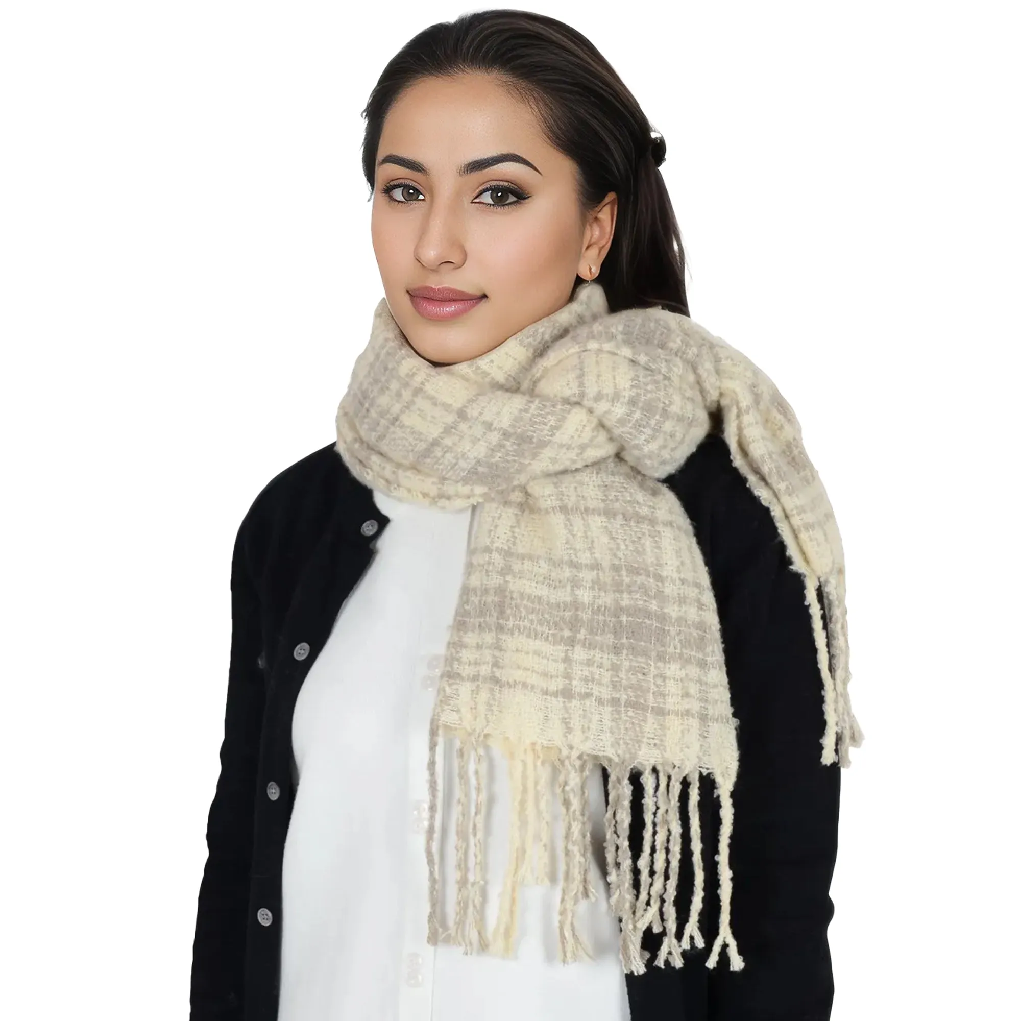 Anna-Kaci Plaid Winter Scarf Fringed Soft Warm Wrap Shawl Scarf for Women 23.6 x 70.9 inch