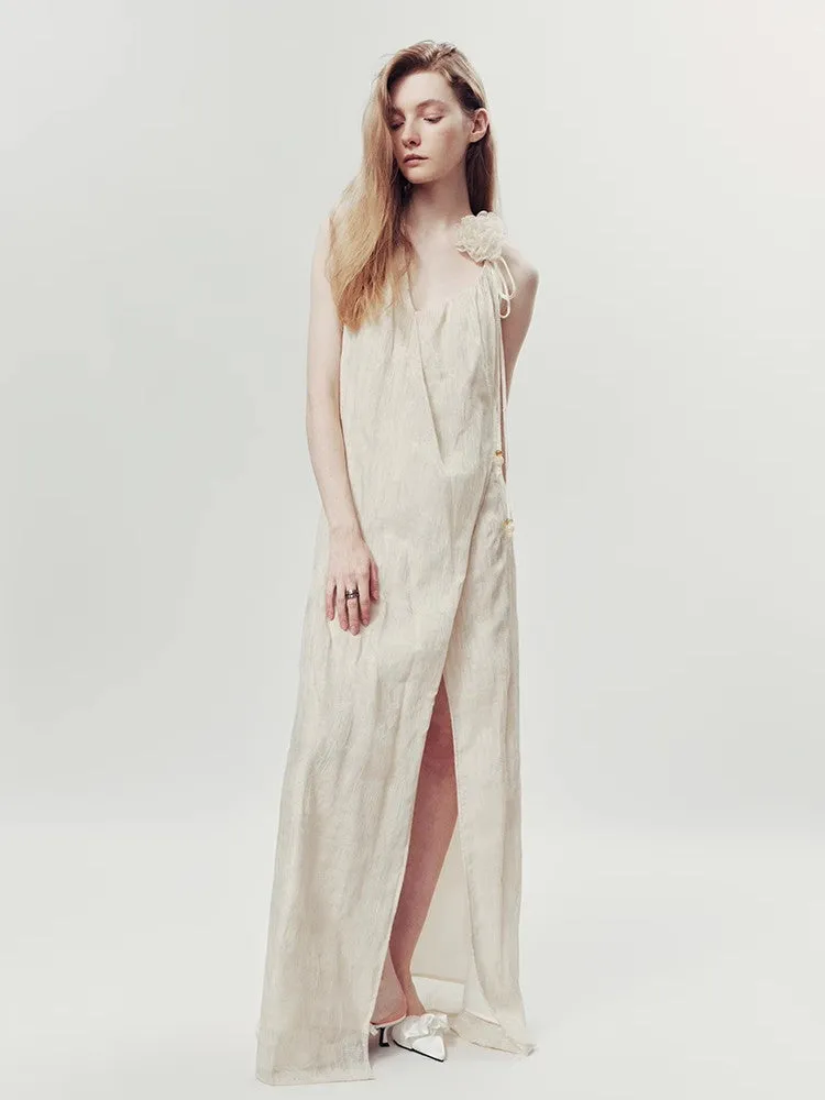 Back-Open Summer Natural Long Wrap Dress