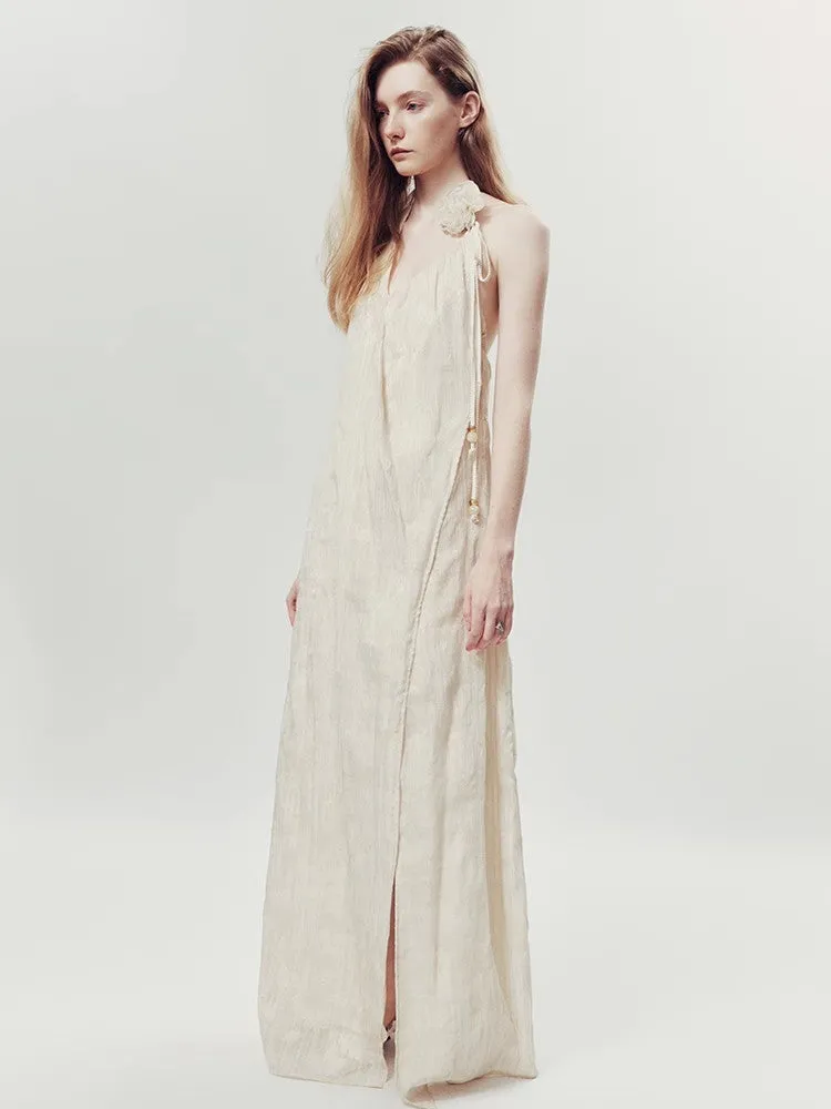 Back-Open Summer Natural Long Wrap Dress
