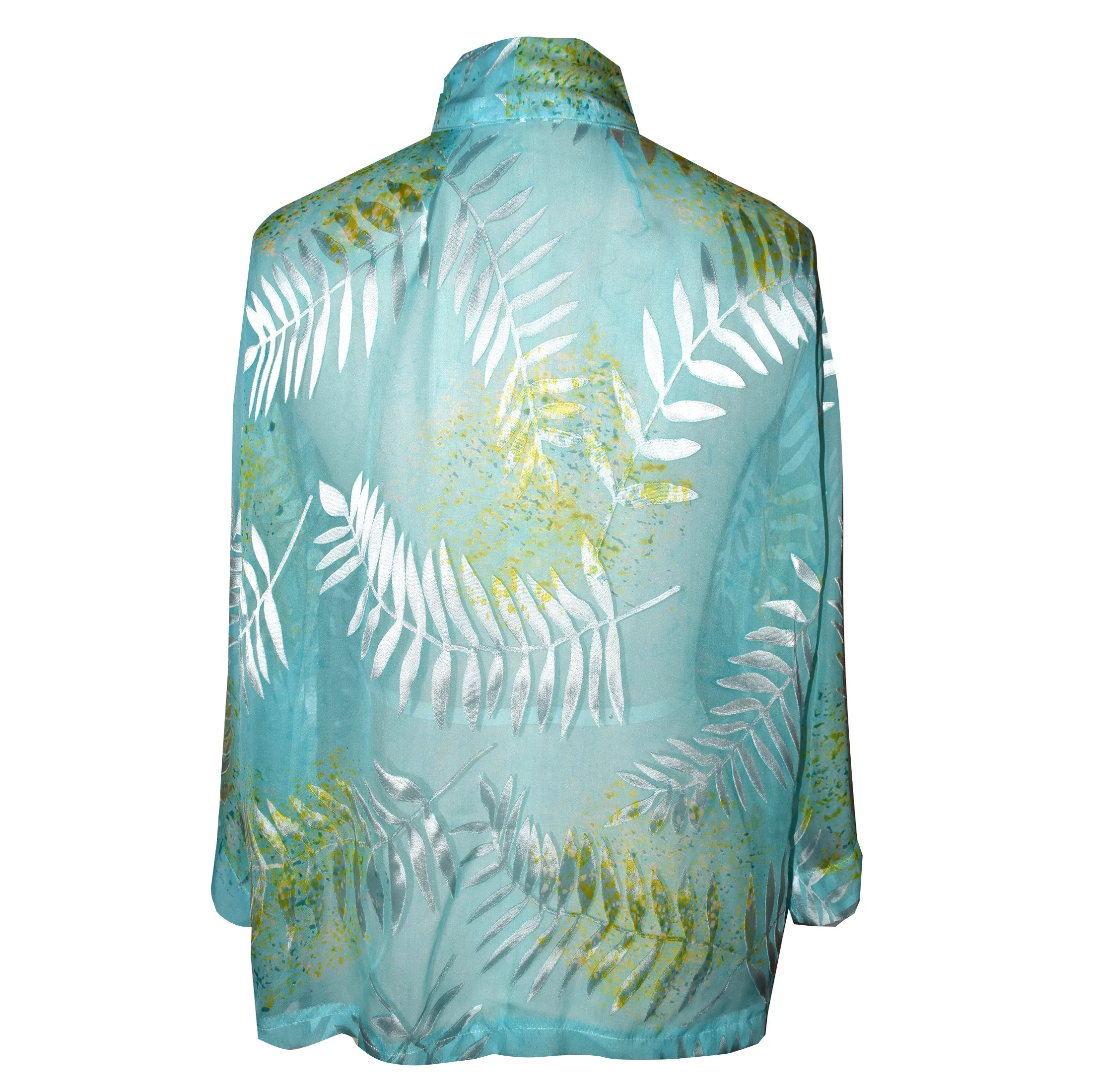 Beautiful Fern Aqua Sheer Silk Devore Kimono Jacket
