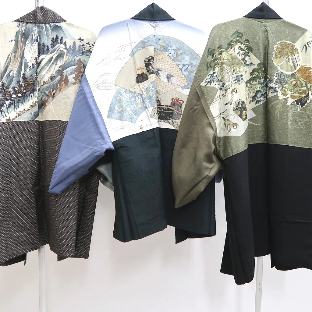 Bundle 12pcs Silk Vintage Men's Graphic Lining Haori Jacket Wholesale Bulk Free Shipping #521