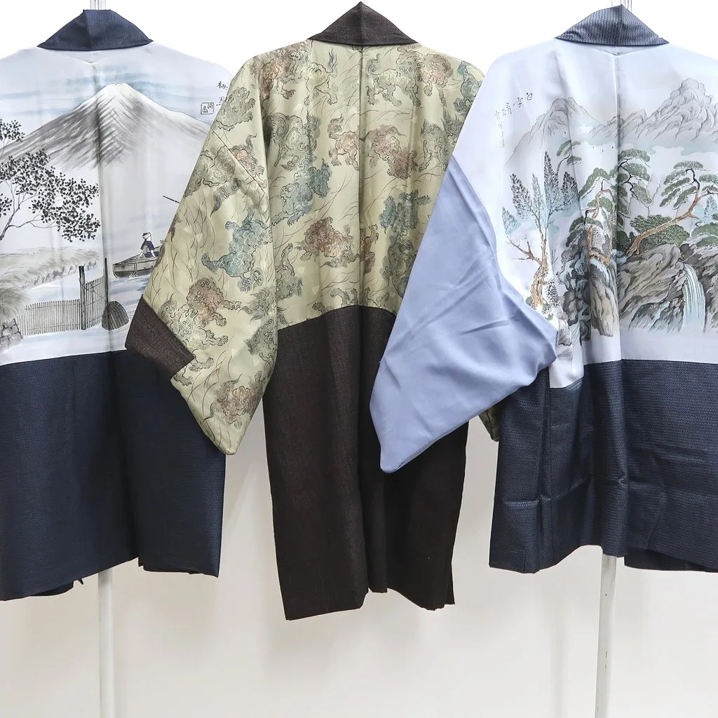 Bundle 12pcs Silk Vintage Men's Graphic Lining Haori Jacket Wholesale Bulk Free Shipping #521