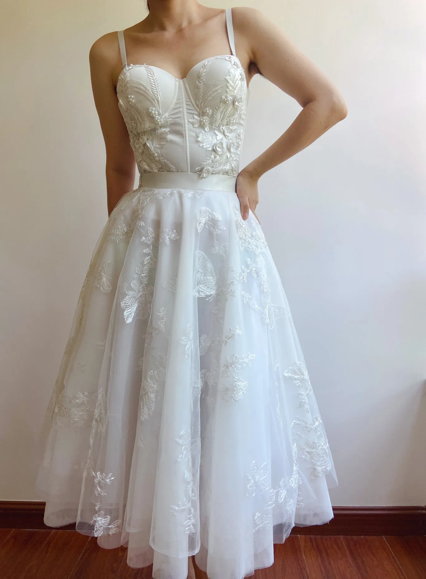 Butterfly Mesh Midi Skirt in White