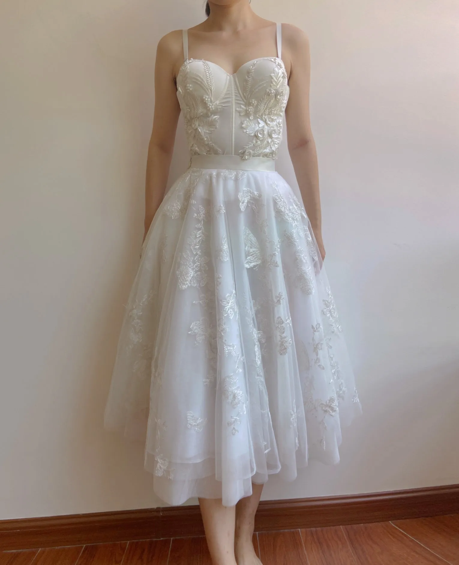 Butterfly Mesh Midi Skirt in White