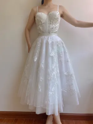 Butterfly Mesh Midi Skirt in White