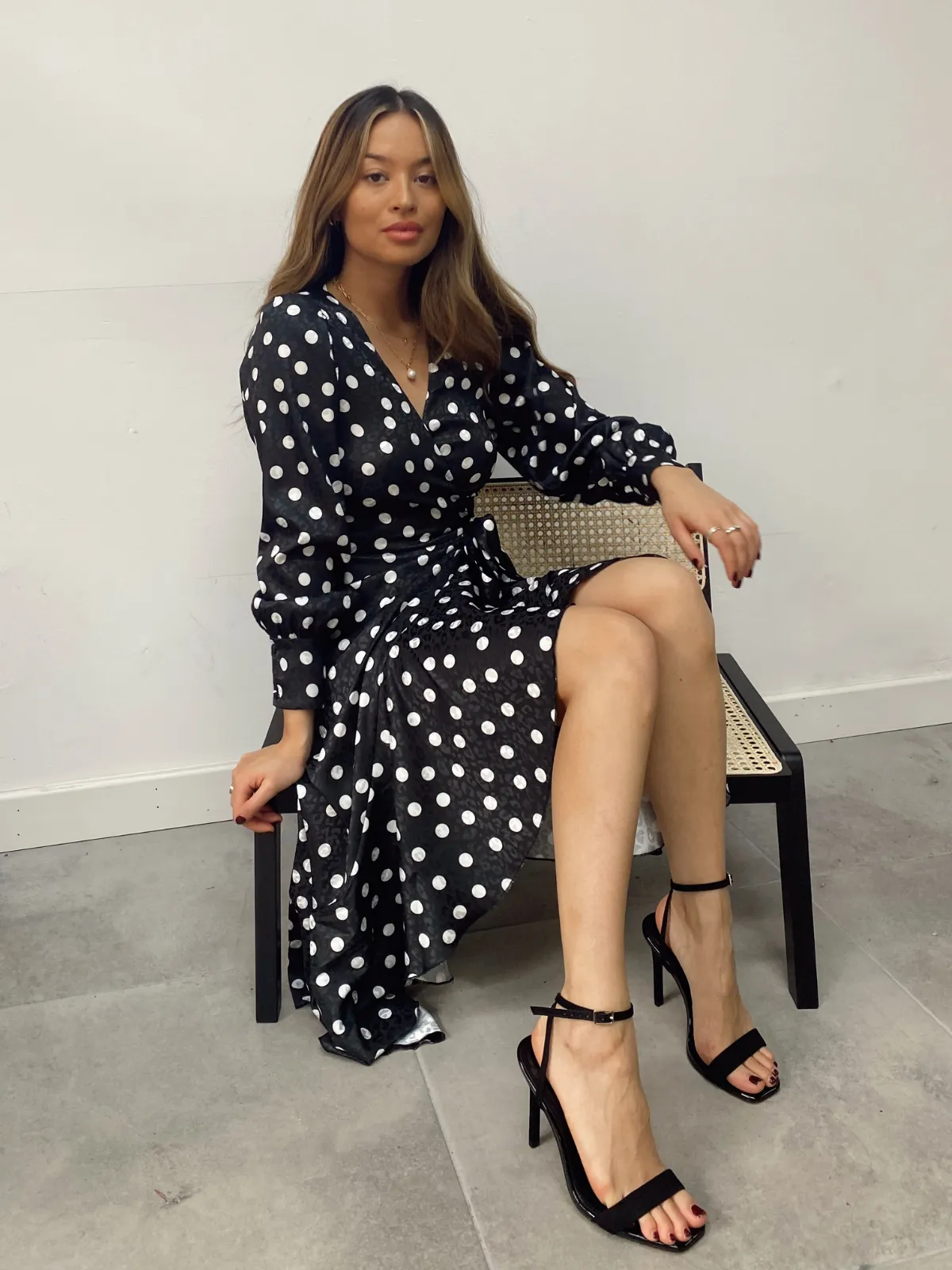 Charlotte Wrap Midi Dress / Mono Spot