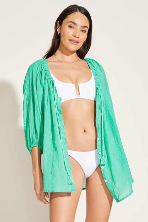 Costa Shirt Dress - Seafoam Crinkle Organic Cotton