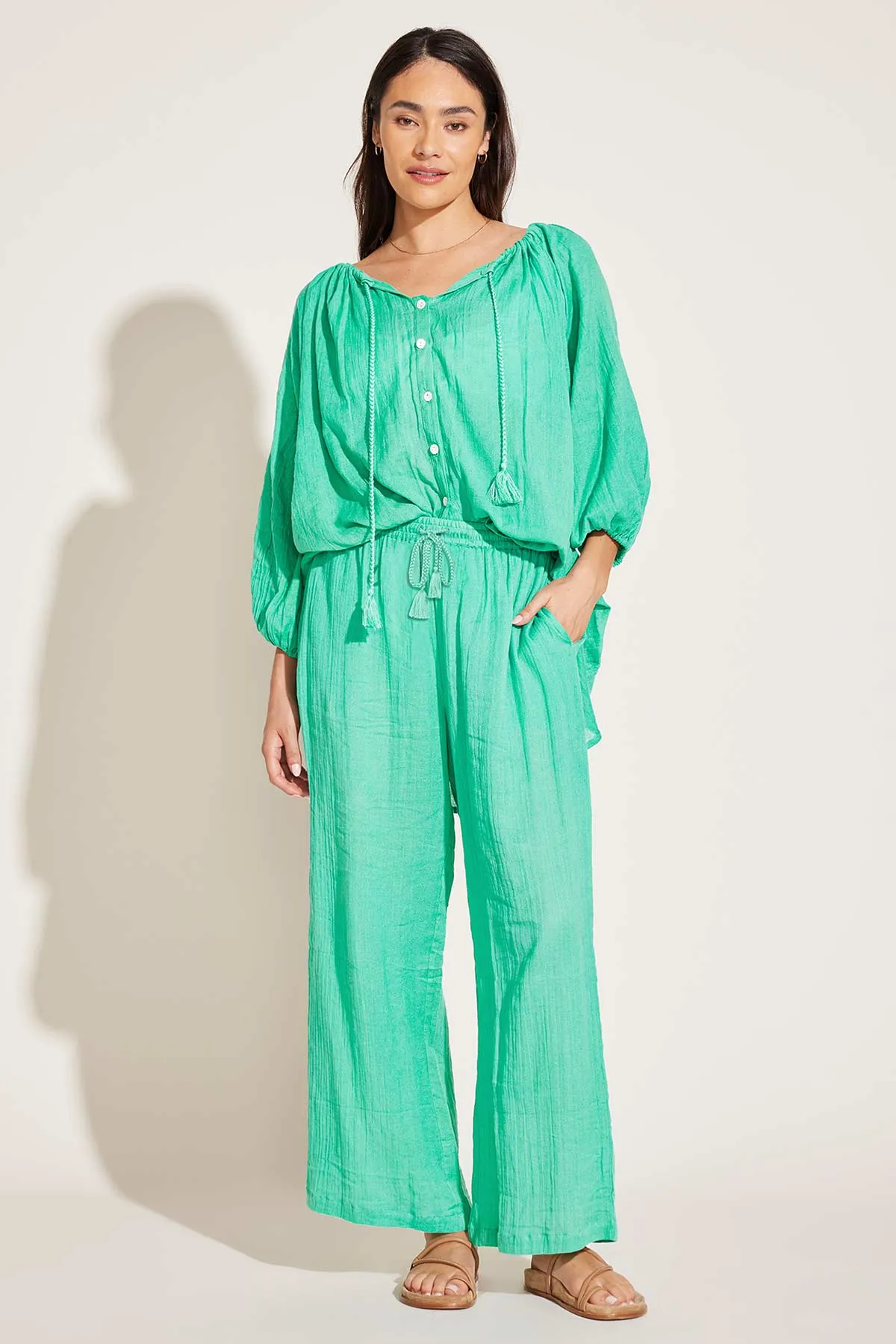 Costa Shirt Dress - Seafoam Crinkle Organic Cotton