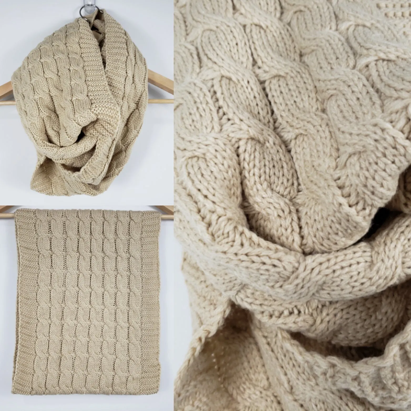 Cozy Knit Beige Infinity Scarf