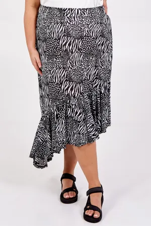 Curve Asymmetric Hem Tiered Midi Skirt