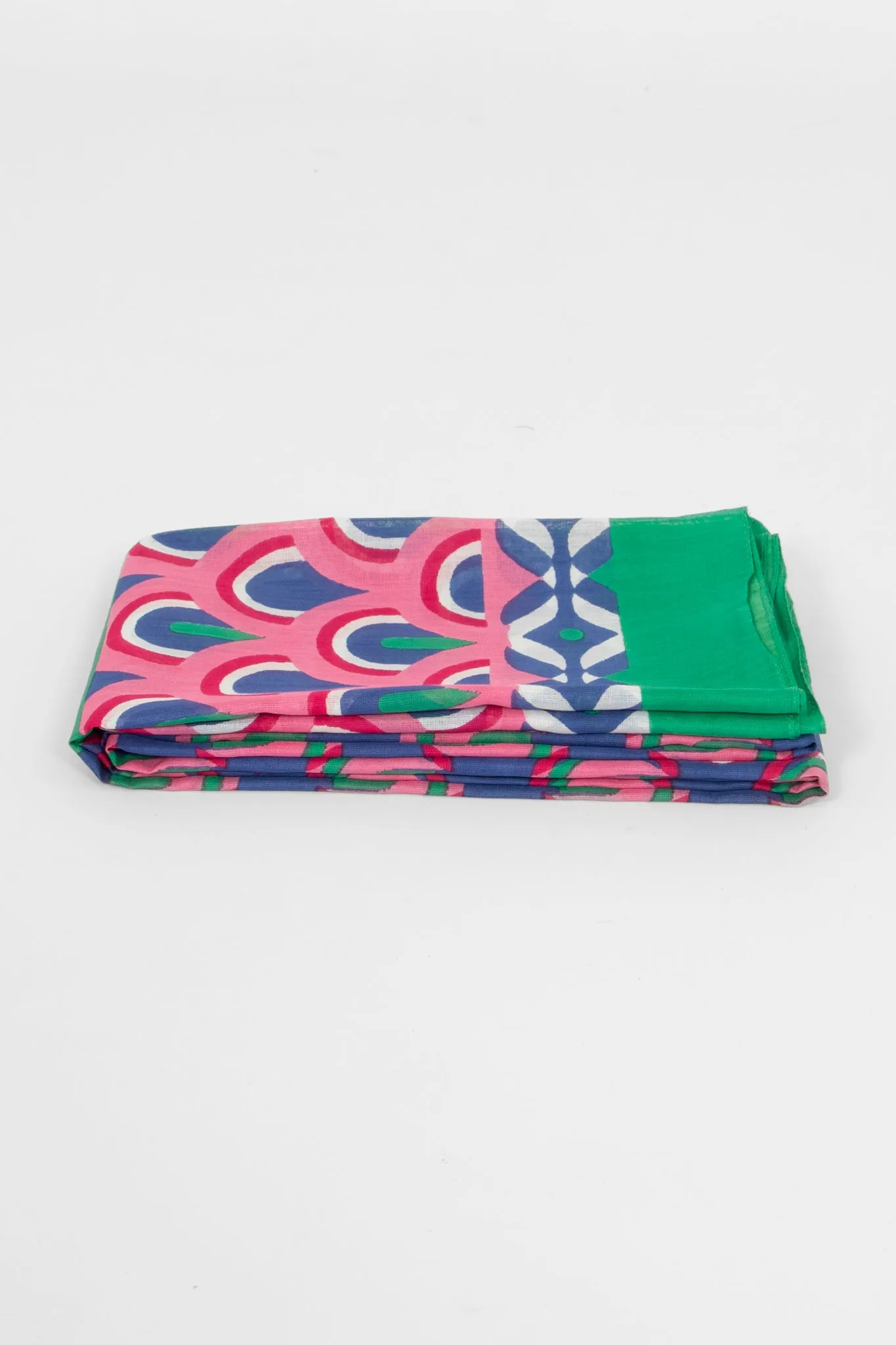 Dahlia Lightweight Cotton Scarf - Green/Pink, Retro Geometric