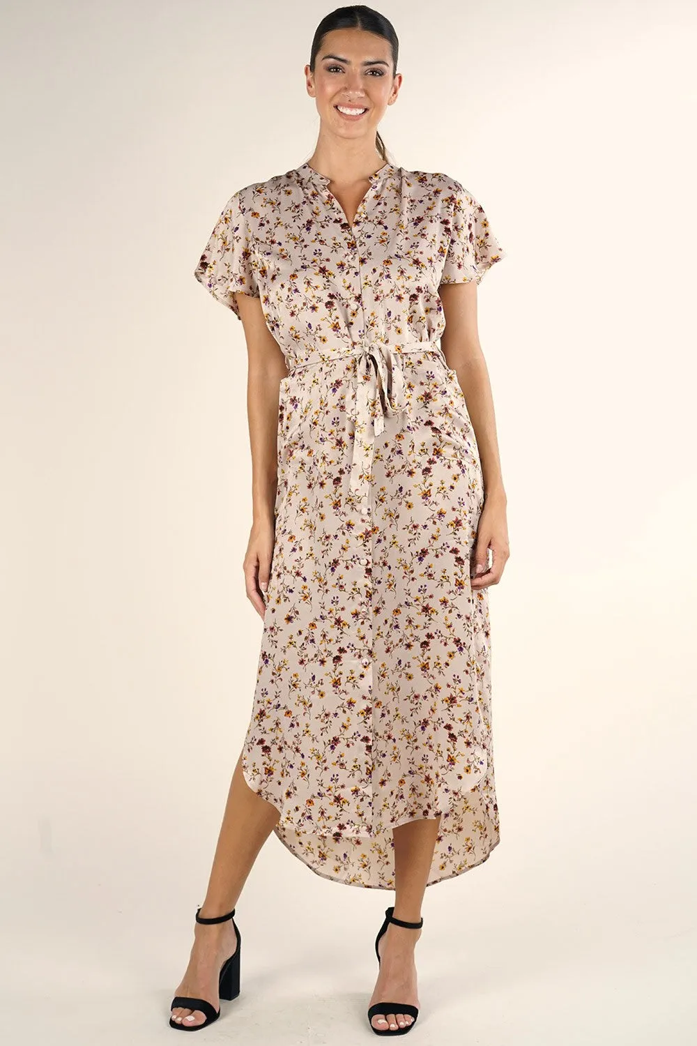 Dainty Floral Button Up Midi Dress