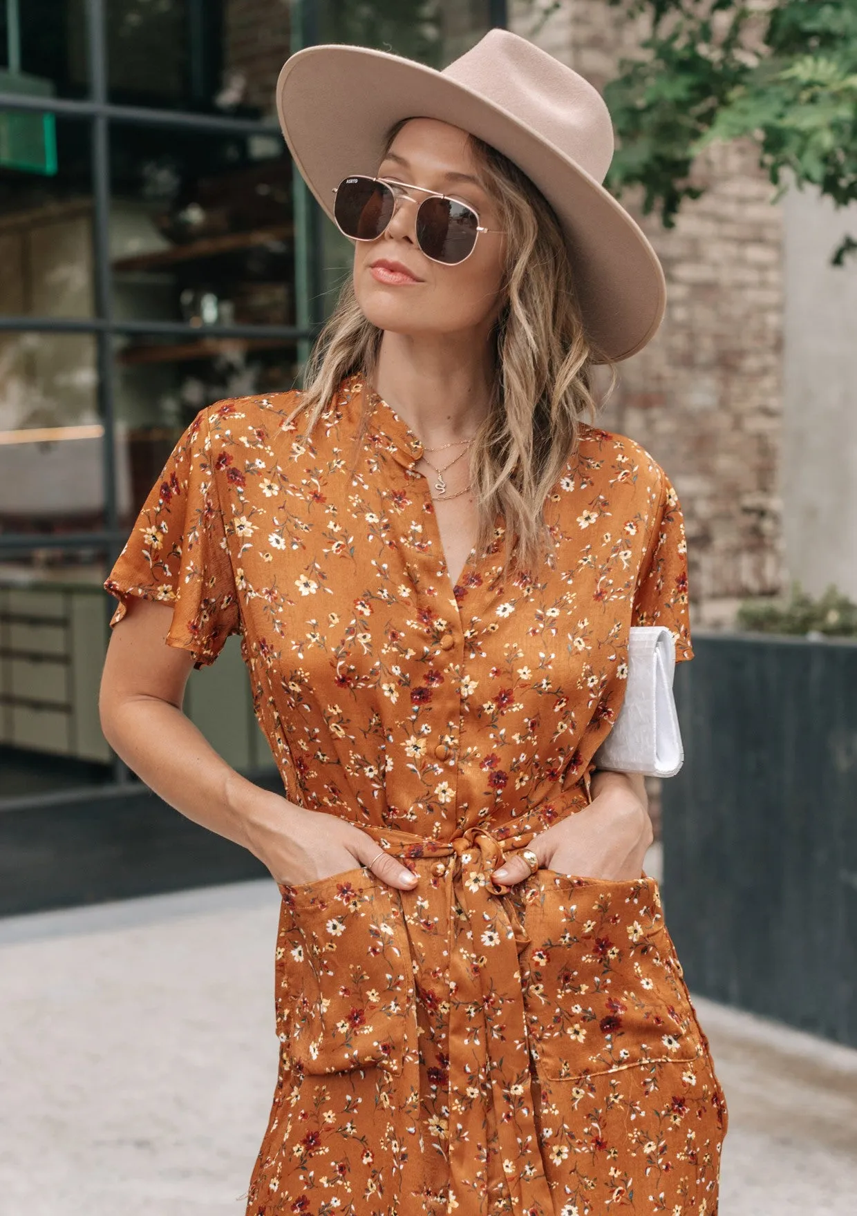 Dainty Floral Button Up Midi Dress