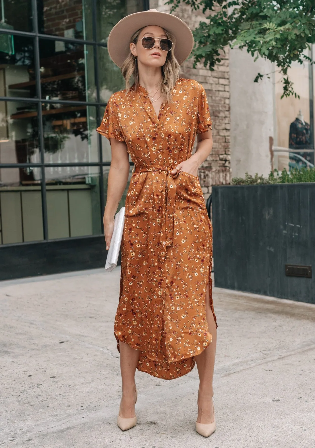 Dainty Floral Button Up Midi Dress
