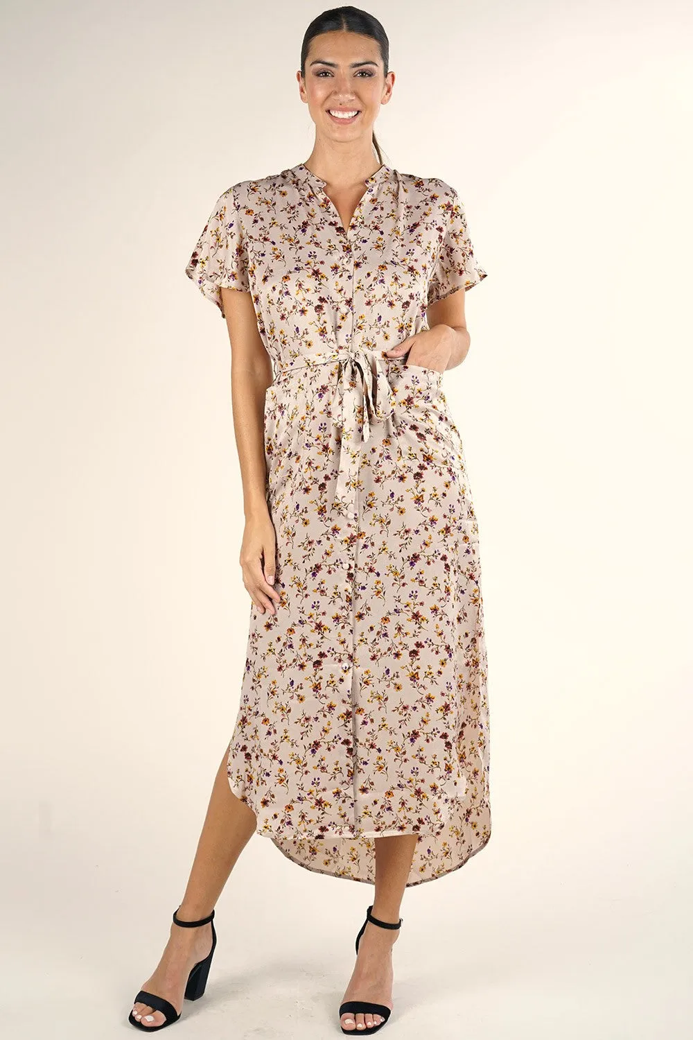 Dainty Floral Button Up Midi Dress
