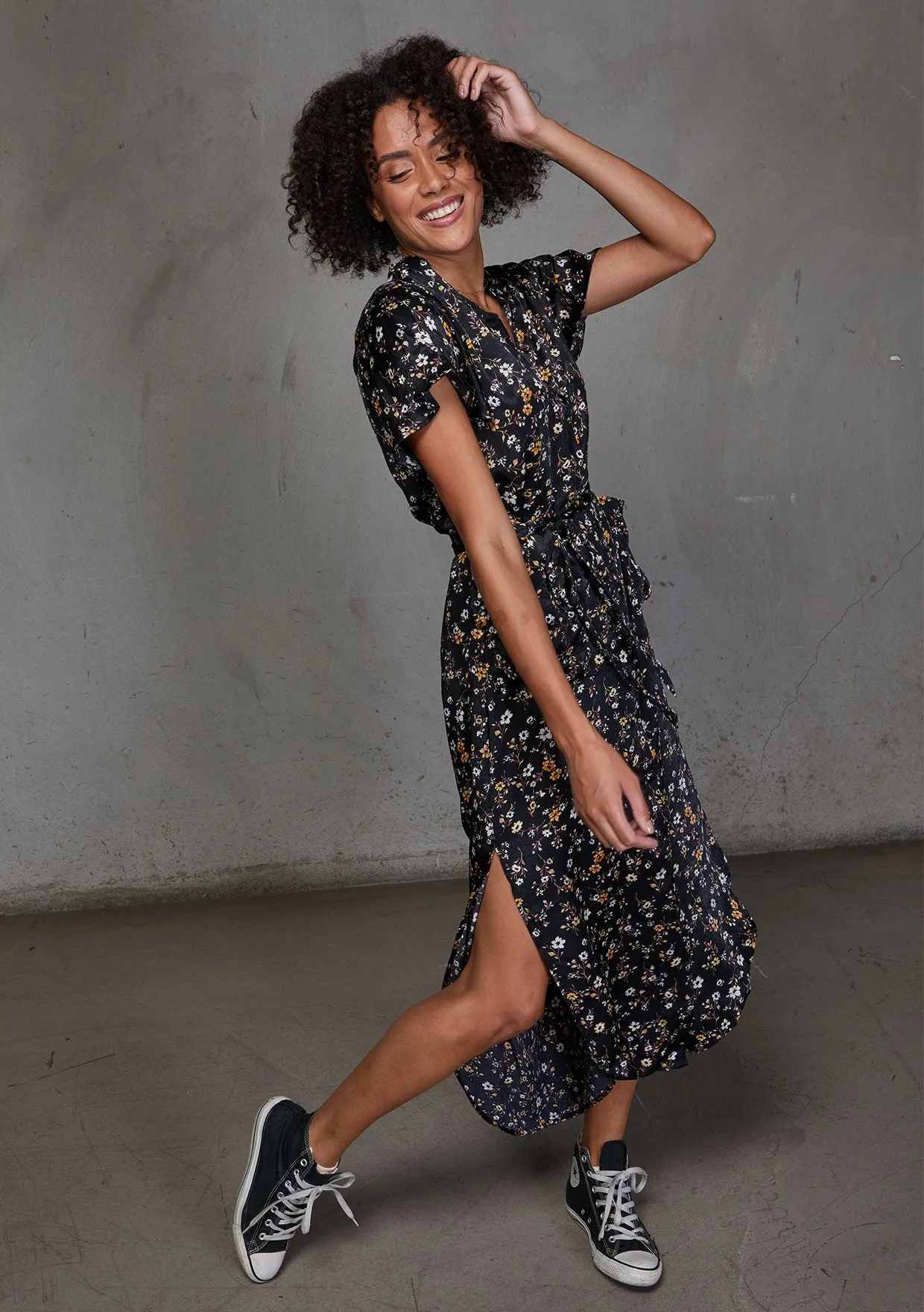 Dainty Floral Button Up Midi Dress