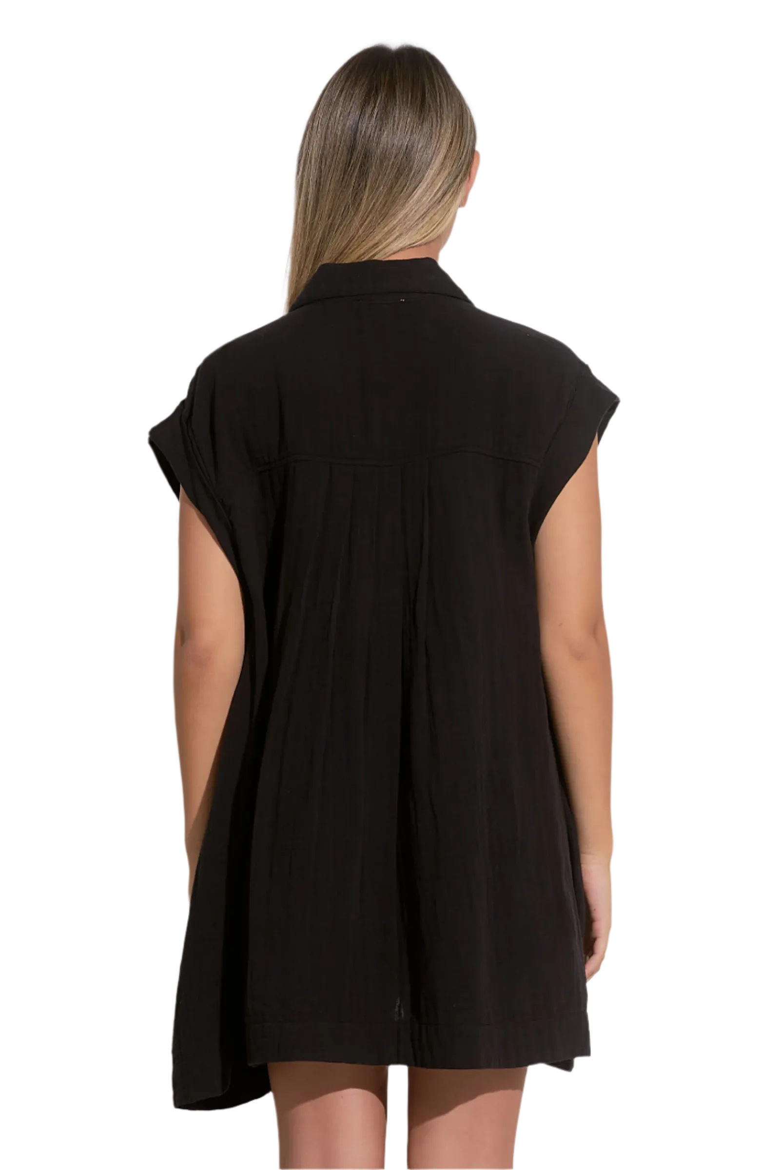 Elan Oversized Button Down Coverup Shirt Dress - Black