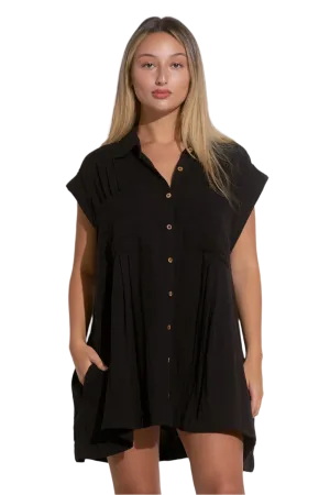 Elan Oversized Button Down Coverup Shirt Dress - Black