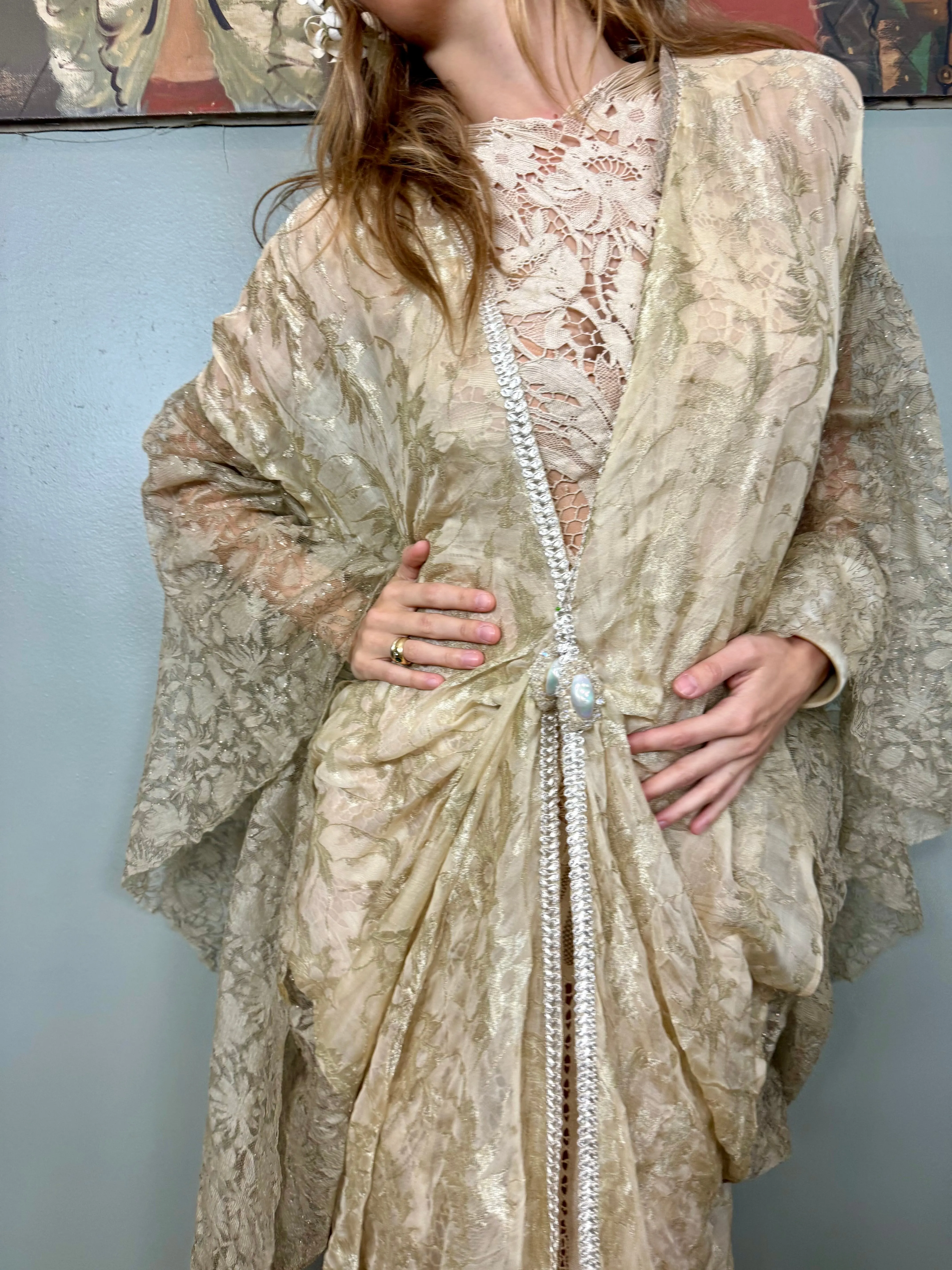Eva, 20s silk lamé and silver lace robe
