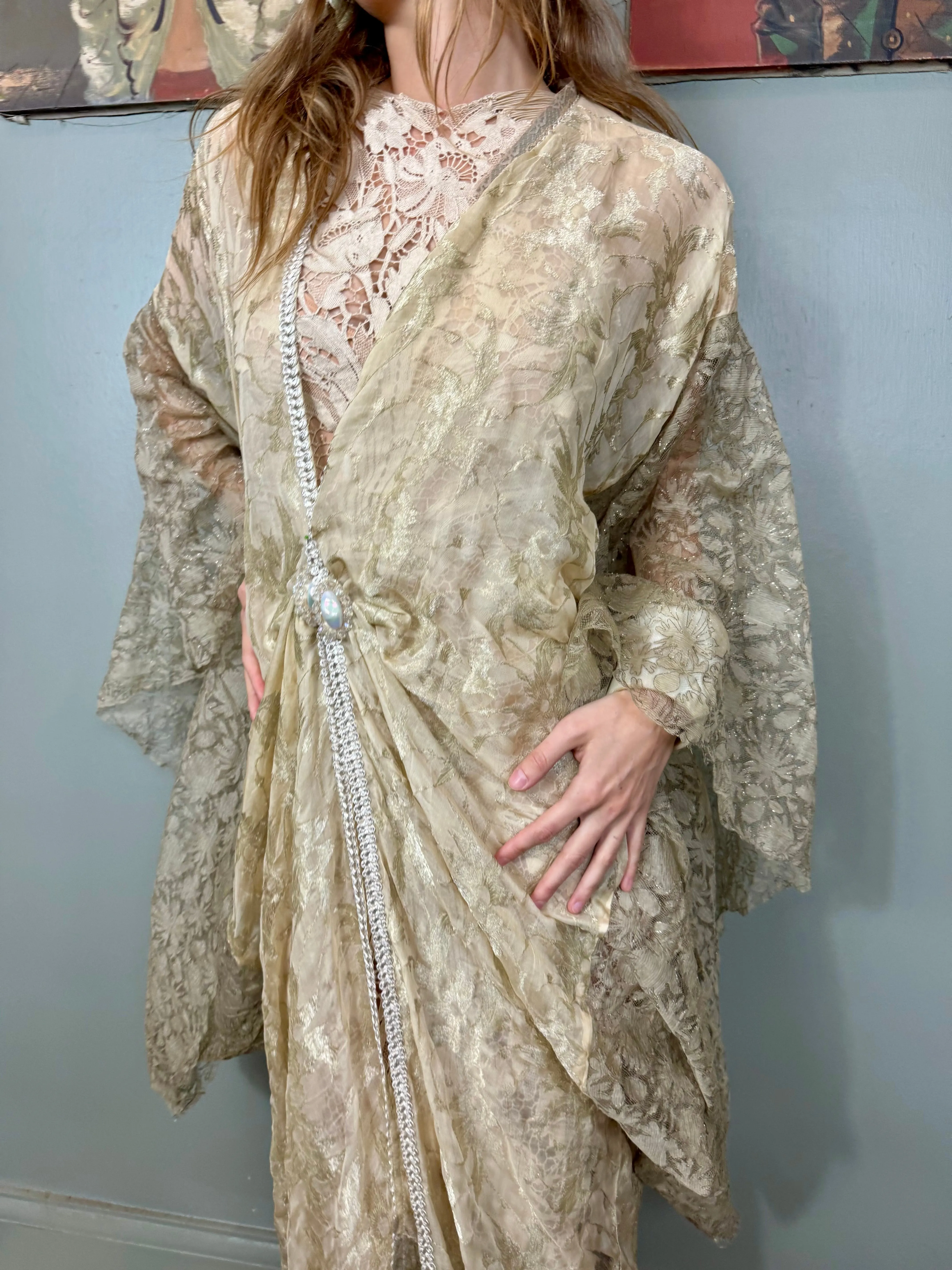 Eva, 20s silk lamé and silver lace robe