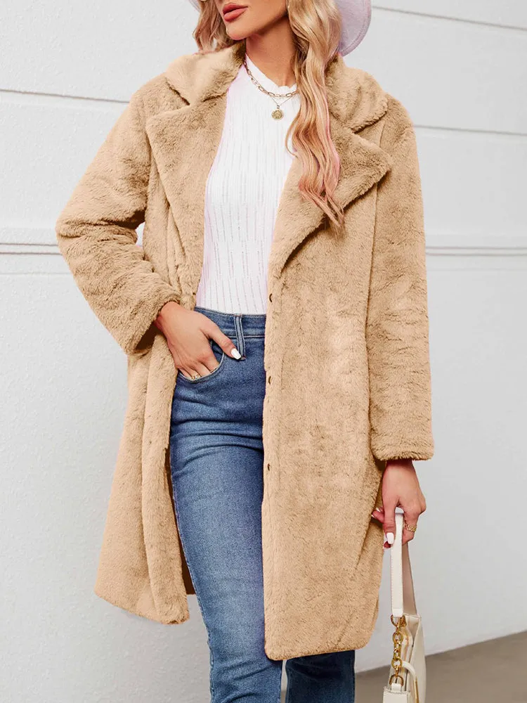 Fake Fur Teddy Coat Open Front Parka Outwear