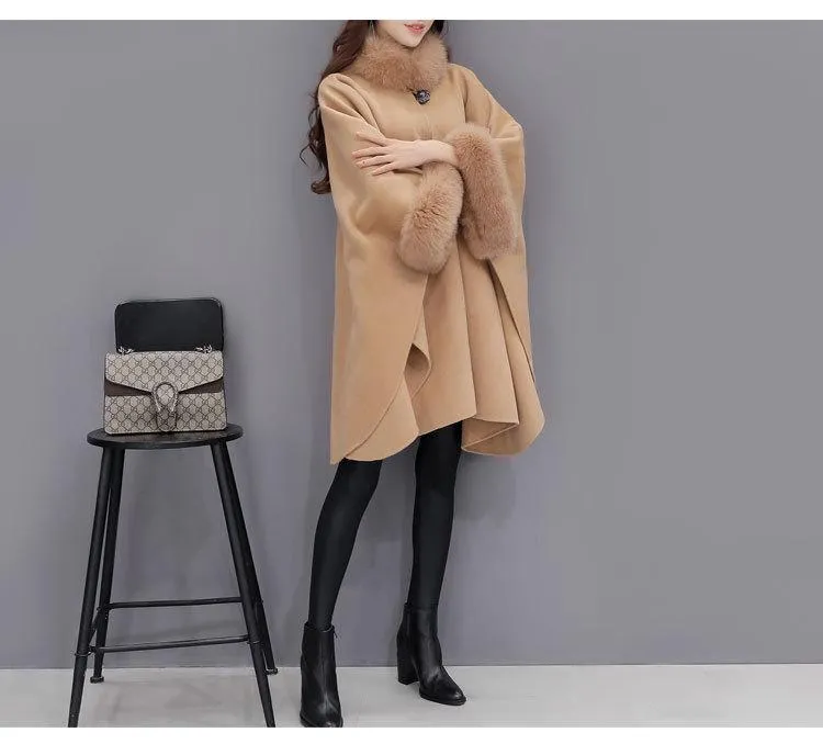 Fashion Woollen Outwear Fur Collar