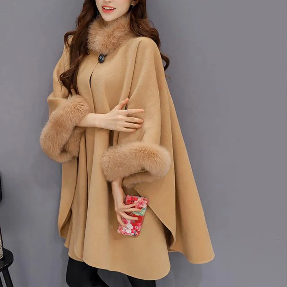 Fashion Woollen Outwear Fur Collar