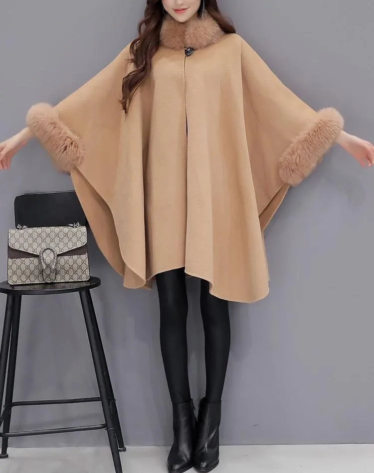 Fashion Woollen Outwear Fur Collar
