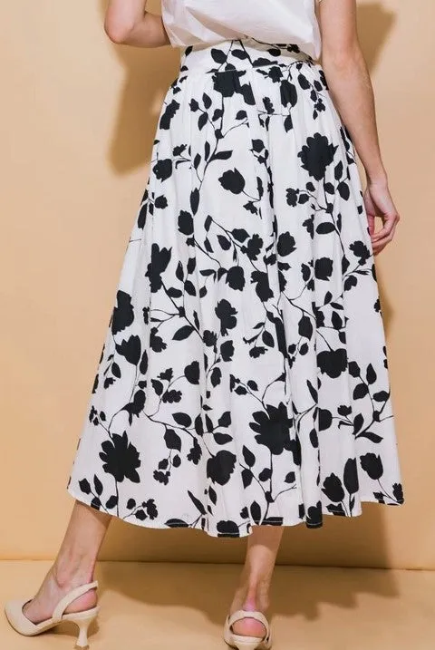 Floral Print Poplin Midi Skirt