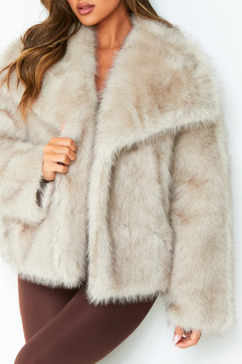 Freya Beige Oversized Faux Fur Coat
