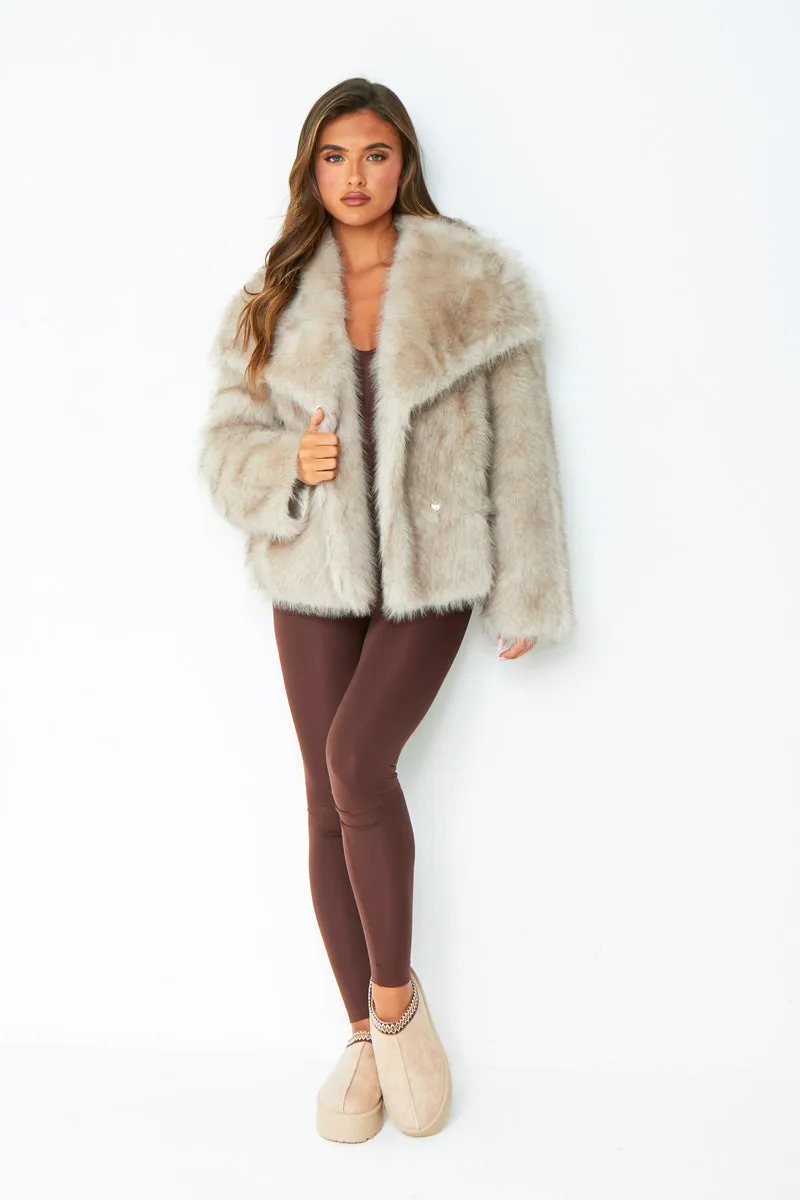 Freya Beige Oversized Faux Fur Coat