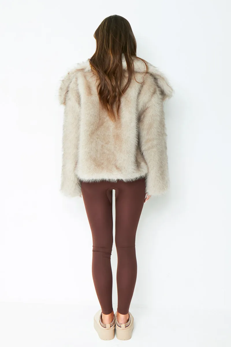 Freya Beige Oversized Faux Fur Coat