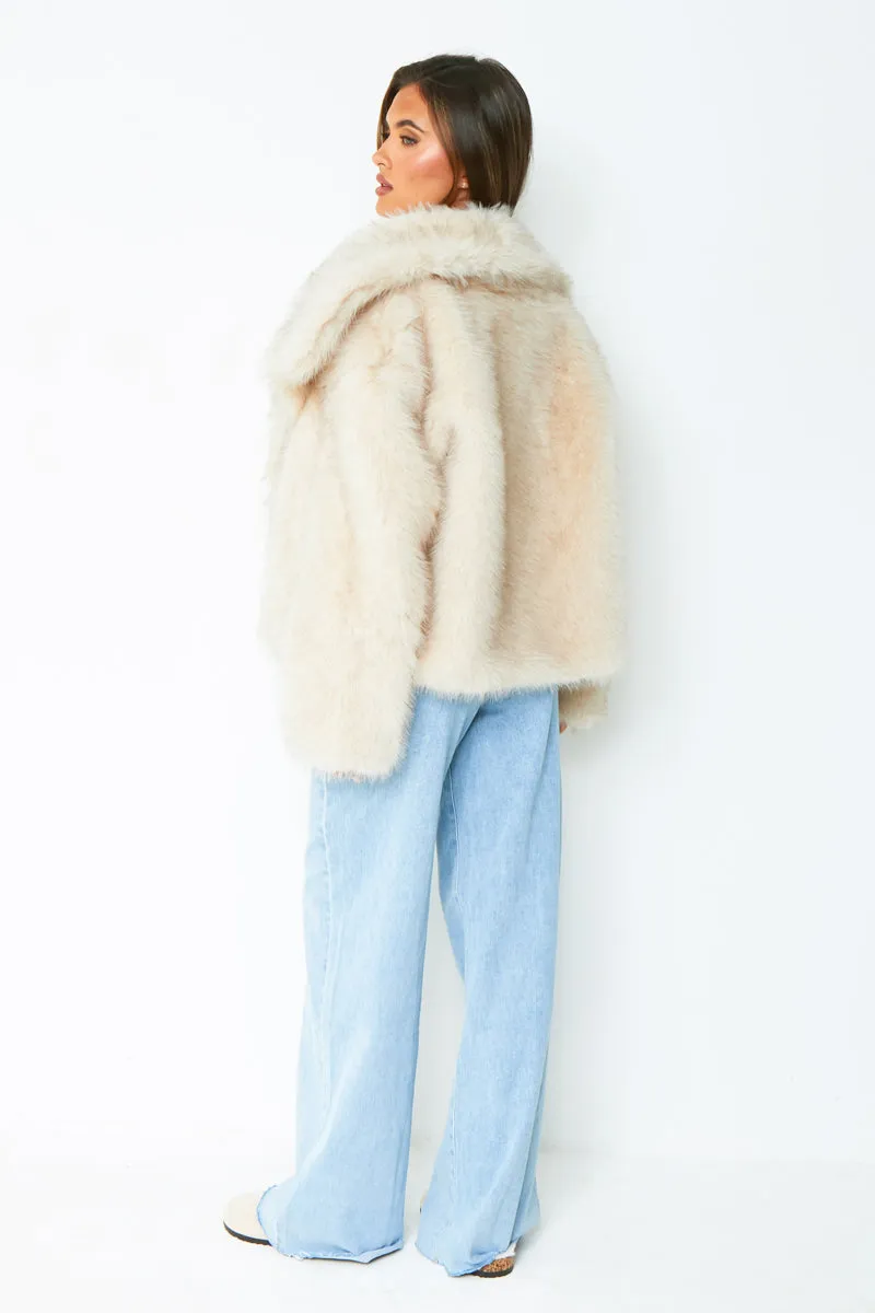 Freya Cream Oversized Faux Fur Coat
